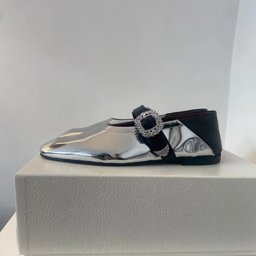 Wales Bonner Silver Flats with Black Embellished Strap - Picture 2 of 9